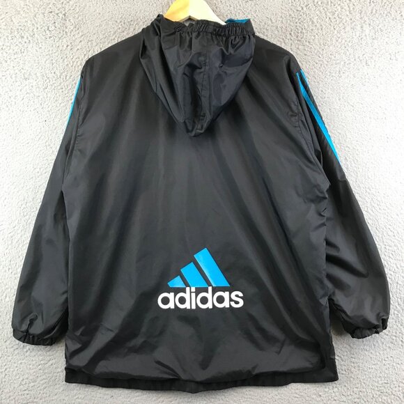VINTAGE Adidas Jacket Mens size Large Black Blue Windbreaker Hooded jacket - Picture 1 of 10